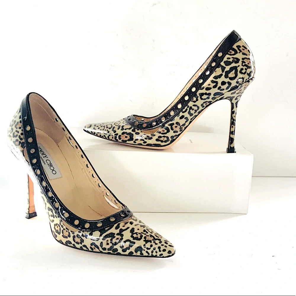 Jimmy Choo animal print beige black heels 38
